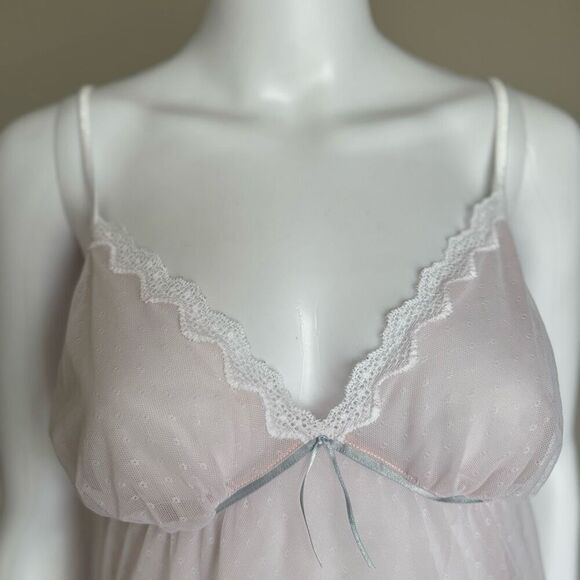 Vintage Lace Slip Top Lingerie With Bow Pink Blush - Picture 3 of 9
